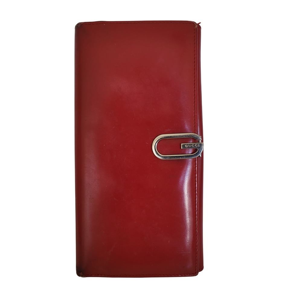 Gucci Vintage Red Patent Leather G Logo Continental Long Wallet 035.2778.2167